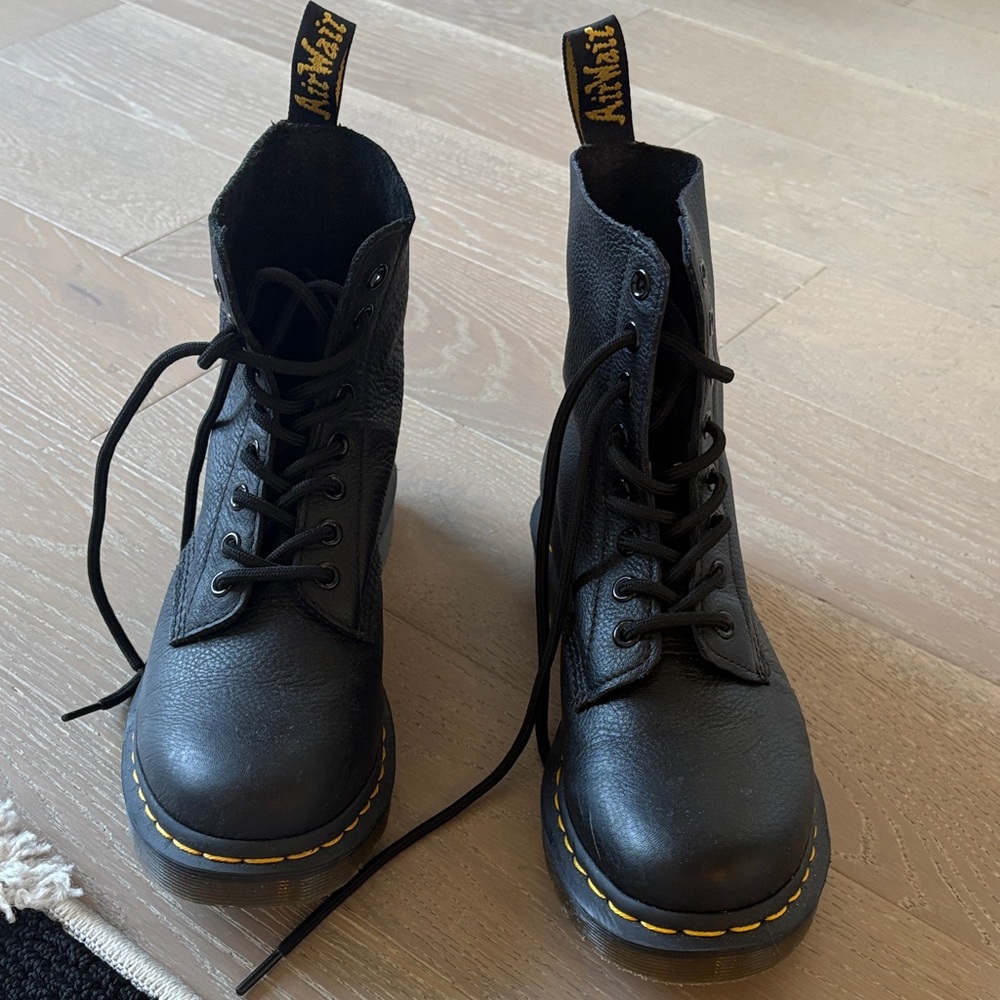 Dr. Martens Black Combat Boots with Yellow Stitching
